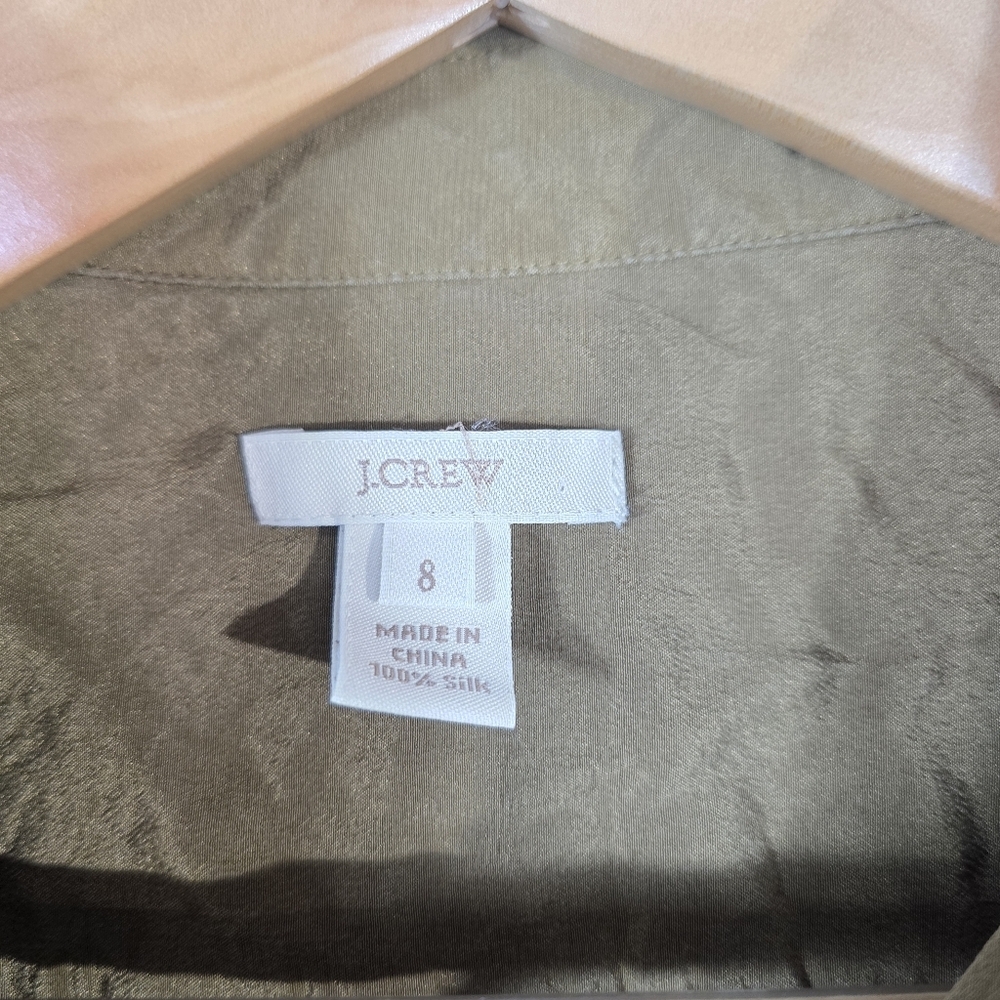 J. Crew Olive  silk Button Down Shirt - Picture 6 of 10